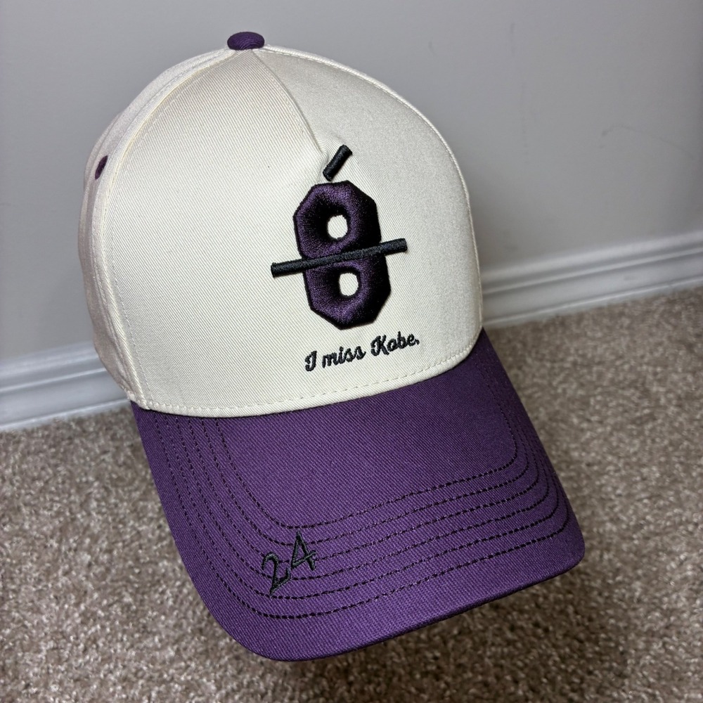I Miss Kobe Snapback Hat Men Purple Lakers Mamba Bryant Staples Center Blnk Lebl